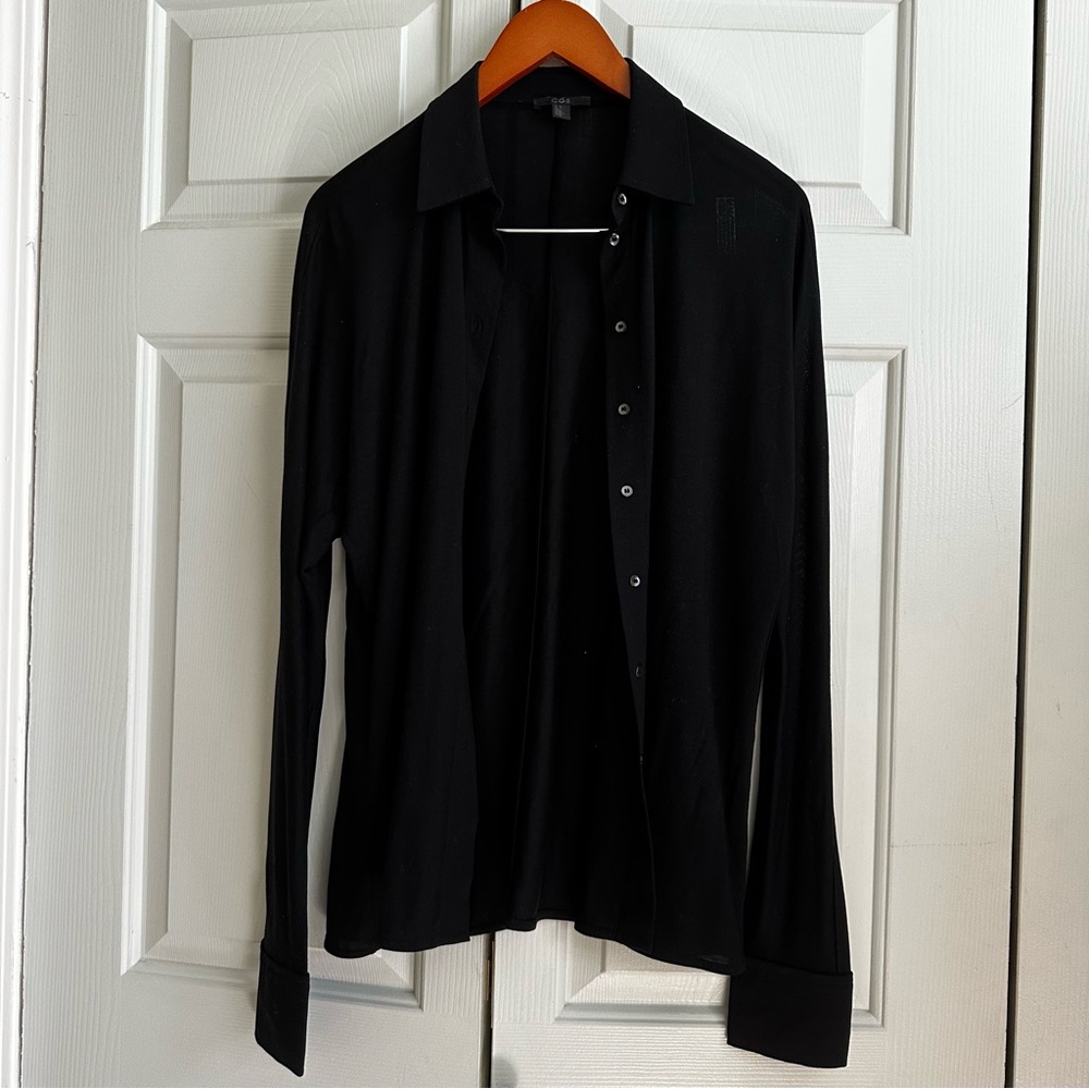 COS Black Soft Jersey Button Down Shirt Top Blouse Size M